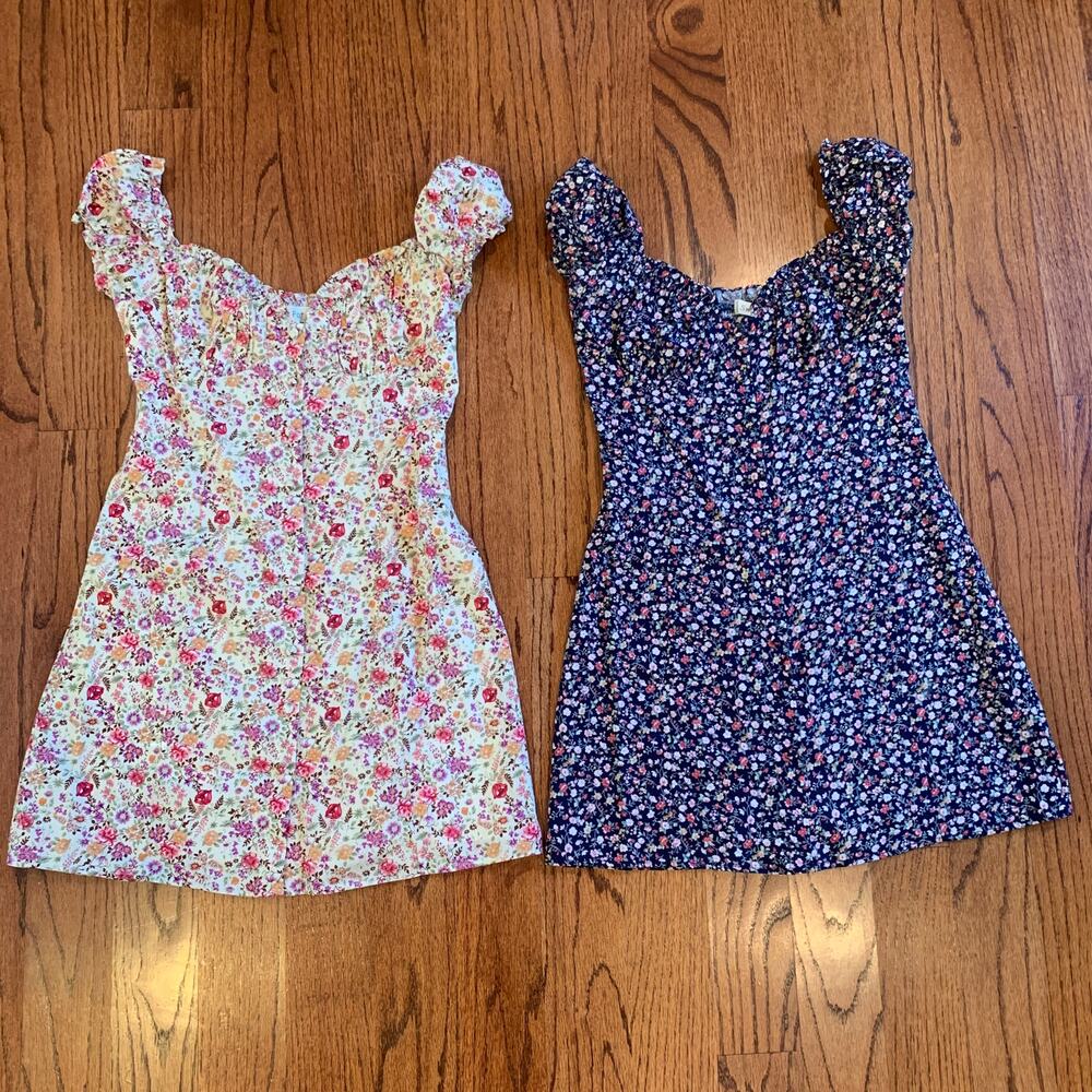 Sweet Pot Mini Floral Button Down Peasant Dress (2) | Cream & Blue | AU 8/US 4